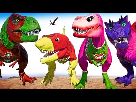 JOKER V-REX & Tarbosaurus Vs Daredevil Spinosaurus & T-REX Jurassic World Evolution Dinosaurs Fight