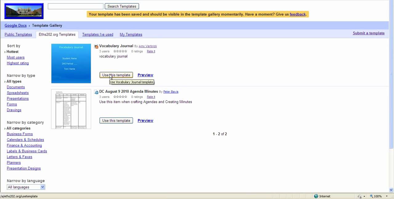 Submitting and Using Templates in Google Docs