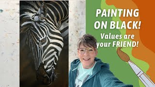 ZEBRA Painting! TIPS for Painting On Black Canvas! By: Annie Troe