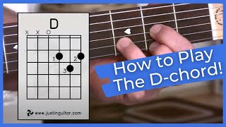 Beginner Guitar Lesson Stage 1: The D Chord, Super Easy First Guitar Chord! (BC-111)