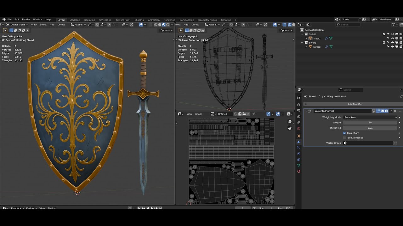 Stylized Sword And Shield 3D Model