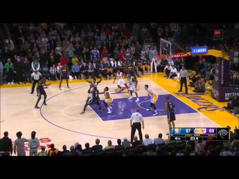 Roy Hibbert game winning shot attempt hits the top of the backboard Pacers-Lakers (1-4-15)