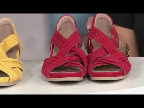 Earth Scrunched Nubuck Cross-Strap Wedges - Ficus Gemini on QVC