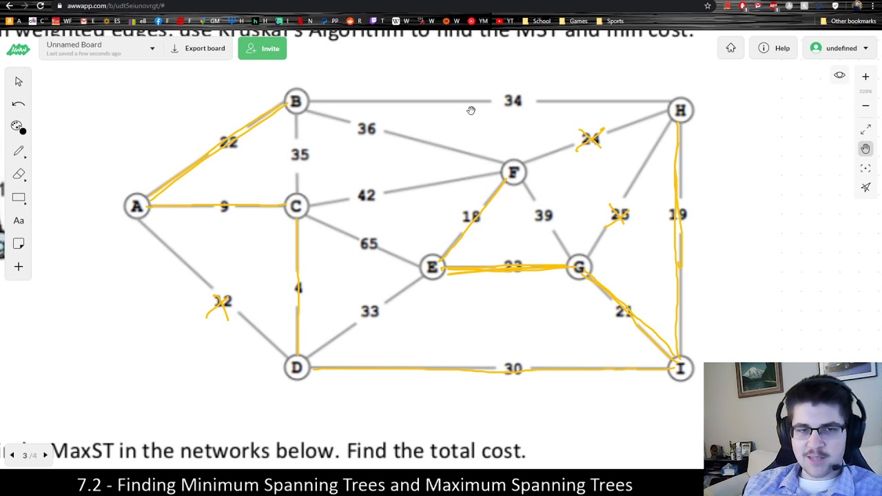[Math 3003] Using Kruskal's Algorithm to Find a Minimum Spanning Tree (example 2)