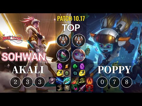 KT SoHwan Akali vs Poppy Top - KR Patch 10.17