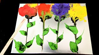 Acrylic pouring using straw and fork | Abstract acrylic painting