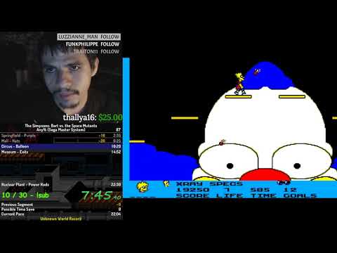 The Simpsons: Bart vs The Space Mutants (Sega Master System) Speedrun - 21:10 - Personal Best