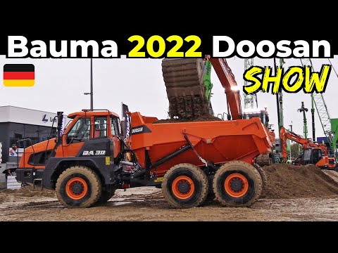 Doosan at Bauma 2022 - Full Show at Messe München - Articulated Dump DA30-7, DX235LC-7 excavator