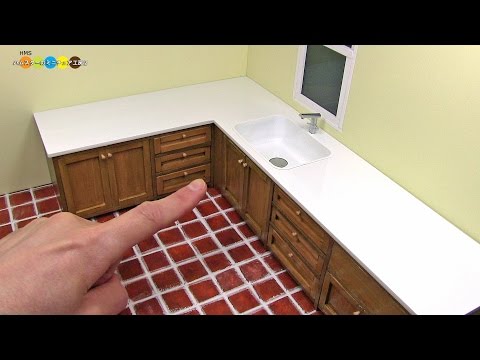 DIY Miniature L Shaped Kitchen Sink　ミニチュアL字型の流し台作り Video