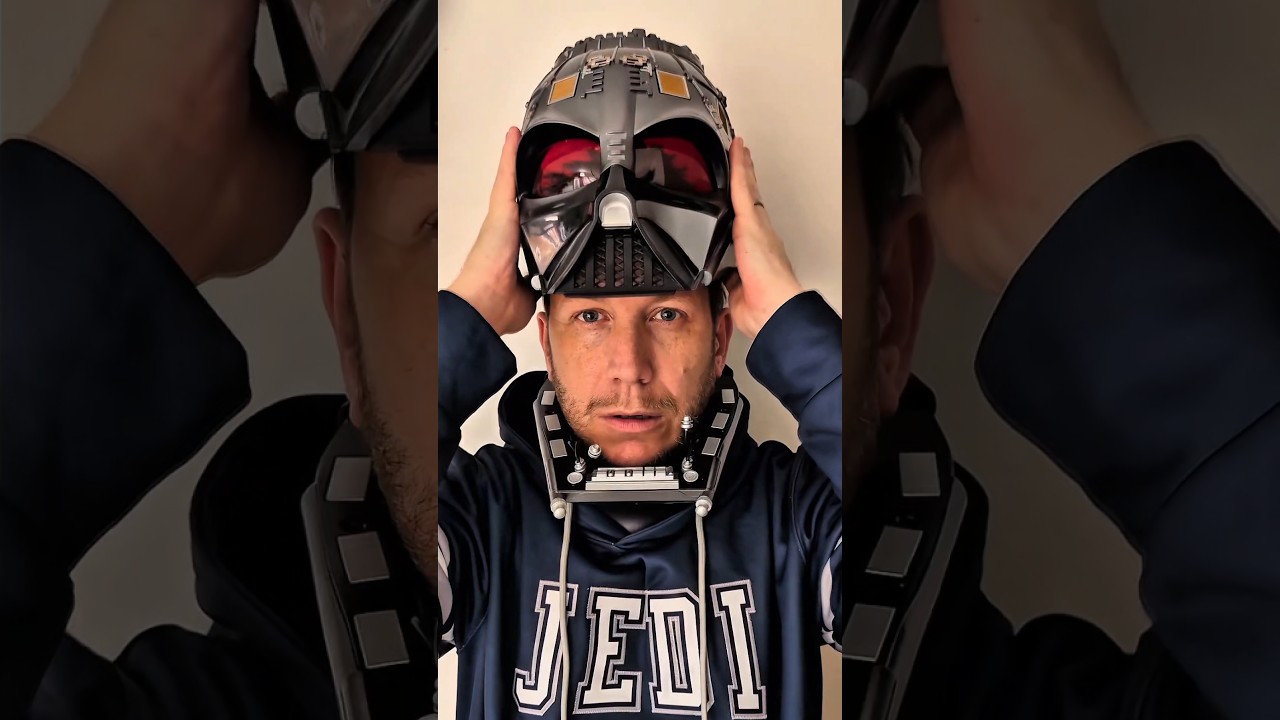 Putting on the World's most realistic Darth Vader helmet #starwars #darthvader #hasbro