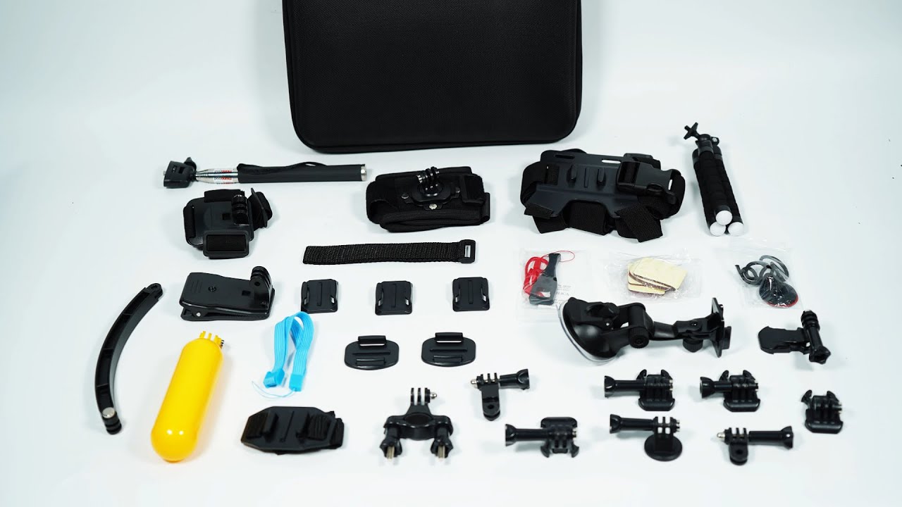 Ideal World Action Camera Mega Kit Accessori Con Custodia Rigida - Selfie Stick, Supporti, Cinghie