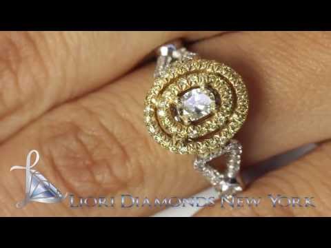 FD-043 - 1.17 Carat Natural Fancy Light Yellow Oval Diamond Engagement Ring 18k Pave Halo
