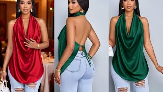 How to cut and sew a deep cowl neckline top(backless cowl neckline top)DIY top in 5 minutes.