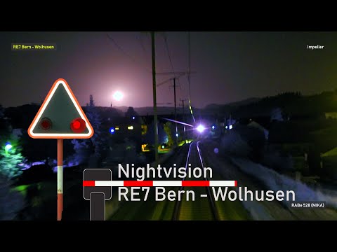 🌌NIGHTVISION cab ride / Führerstandsmitfahrt - RE7 Bern - Wolhusen  🚃bls RABe 528 MIKA