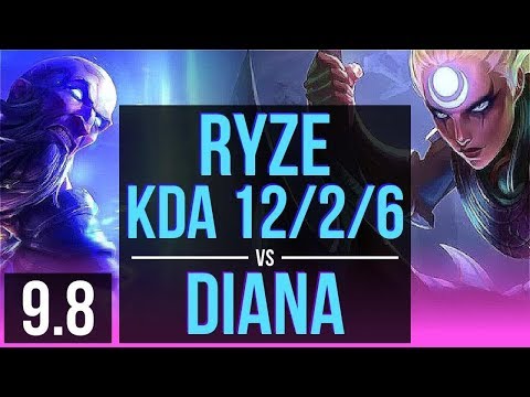 Climb the ladder as RYZE vs DIANA (MID) | KDA 12/2/6, Legendary | EUW Grandmaster | v9.8