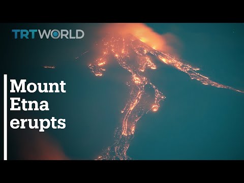 Spectacular nighttime explosions as Mount Etna volcano erupts