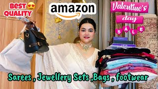 Huge Amazon valentine's day sale Saree, jewellery set, Bag & Footwear haul @PoojaRikichoyal 