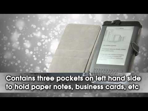 Black Real Leather Cover Case Amazon Kindle 3G Lamp Light