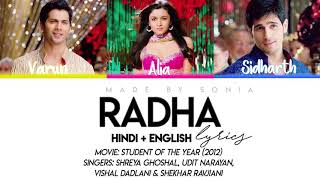 STUDENT OF THE YEAR - Radha (Lyrics/Hindi/Eng)