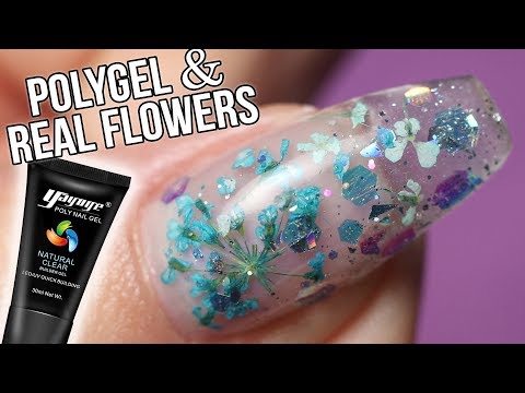 POLYGEL Nail Art with REAL FLOWERS Video