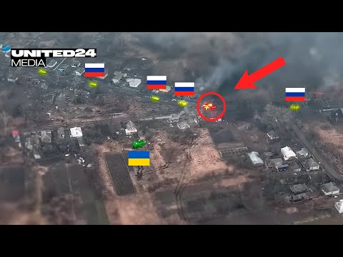 Einer gegen russische Truppen! Ukrainischer Panzer stoppt Kolonne. Echte Panzerschlacht-Aufnahmen.