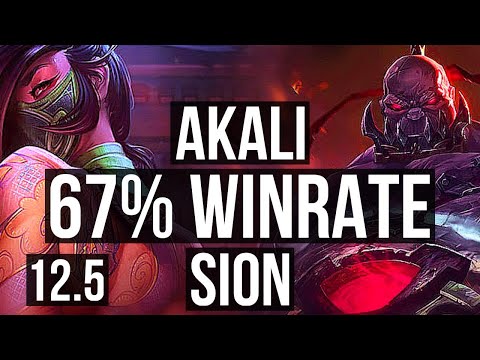AKALI vs SION (MID) | 13/1/7, 9 solo kills, 67% winrate, Legendary | NA Challenger | 12.5