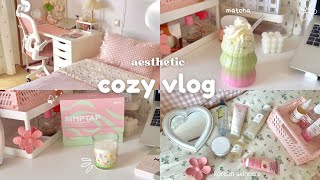 °.𐙚⋆Cozy day in my life🌸aesthetic vlog, skincare, art supplies unboxing🎀🎐matcha latte, journaling…🍧