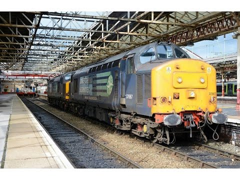 37667 & 37607 storm out of Crewe on 0Z37 Gresty Bridge to Derby RTC 28/3/2016