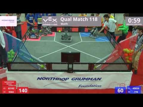 VEX Worlds 2016 - VRC High School - Math - Qual 118 (6210Z 9364) 327 vs 175 (4502G 778)