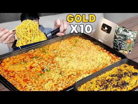 신라면 골드 10봉지 먹고 밥말아서 달걀 스팸 치즈 만두 김치 넣고 라죽 디저트로 묵자..
