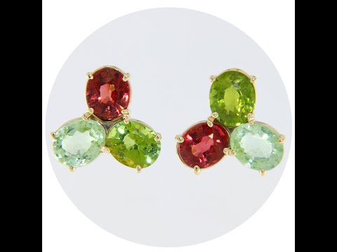 Cercei Stud Surub Aur Galben 14 k Turmaline Multicolor Naturale - Culoare si Vibratie