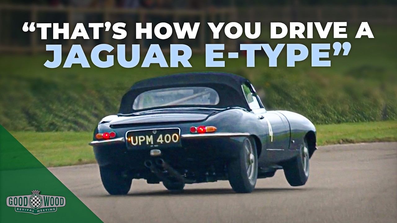 Do laps get more beautiful than this? Jaguar E-type at full tilt around Goodwood