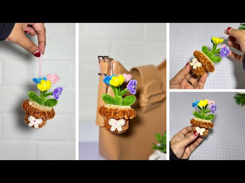 🌼Beautiful Flower Keychain With Pipe Cleaner -Fuzzy Wire Flowers Keychain