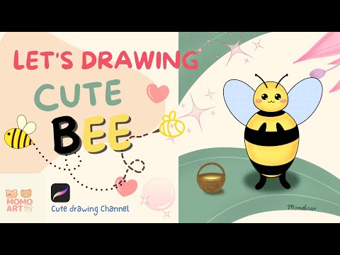 How to draw a Cute Honey Bee using Procreate. Easy and kawaii IPad drawing for beginners