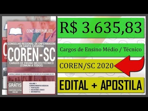Apostilas para Cargos de Ensino Médio/Técnico - Edital Concurso COREN SC 2020