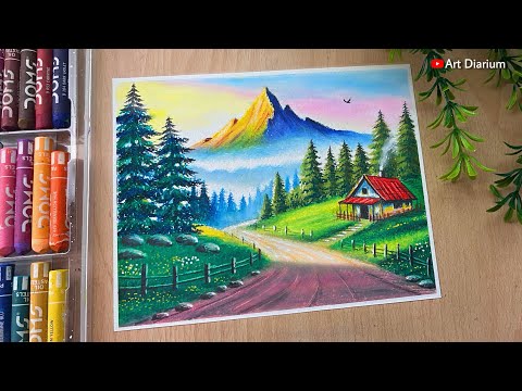 Mountain Road Scenery || Oil Pastel Landscape Drawing Tutorial for Beginners
