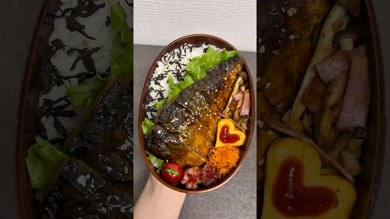 鯖の蒲焼弁当🍙🍙鯖美味しいけど料理後の匂いが気になりすぎるのわかる？#shorts #fyp #ご飯記録 #弁当記録 #旦那弁当