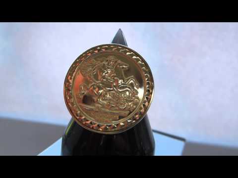 Brand New 9ct Gold Imitation Full Sovereign St George Stamped medal Coin Ring £