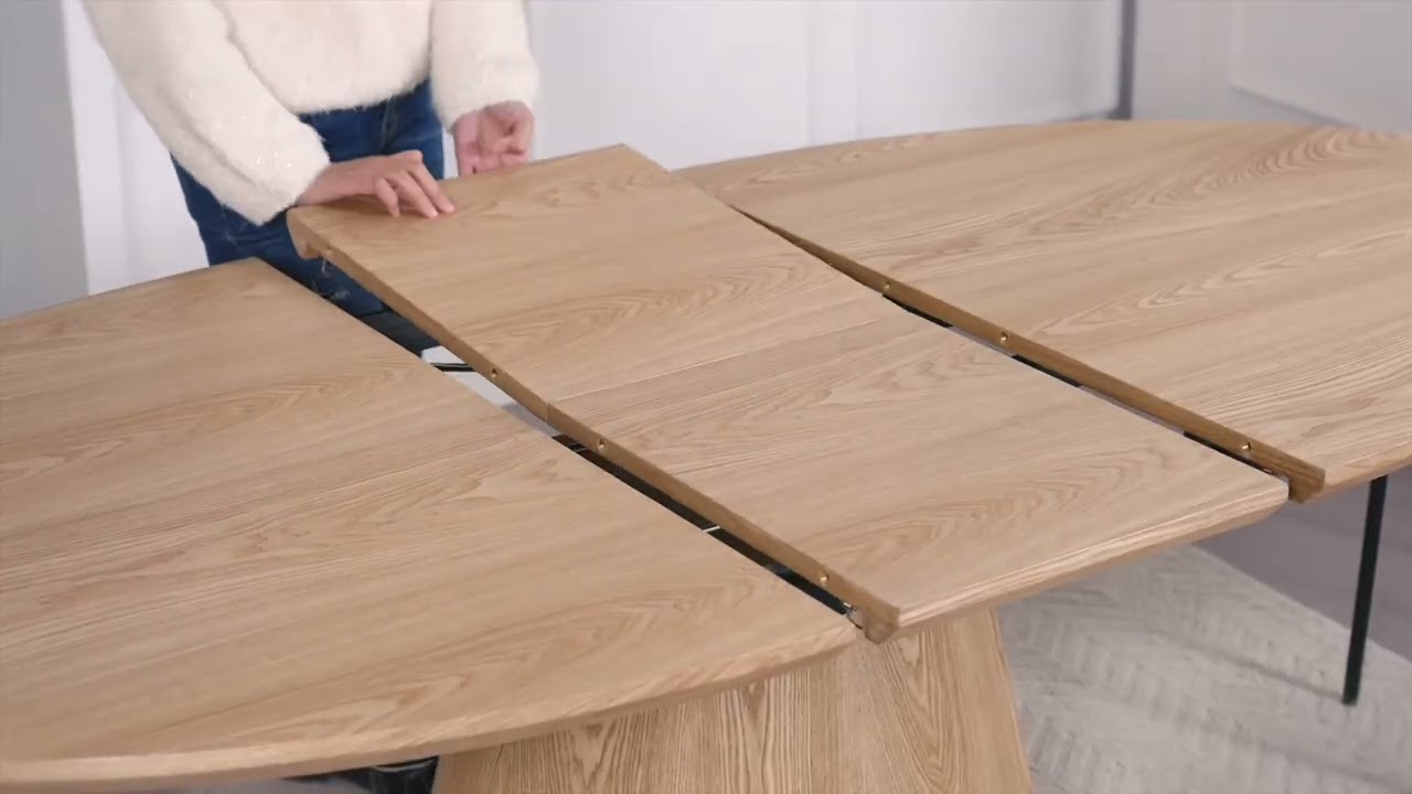 Video Cami - Table &agrave; manger extensible 6 &agrave; 8 personnes ovale en bois