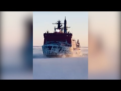 Potężny lodołamacz Jamał o napędzie atomowym w akcji. Nagranie z Arktyki