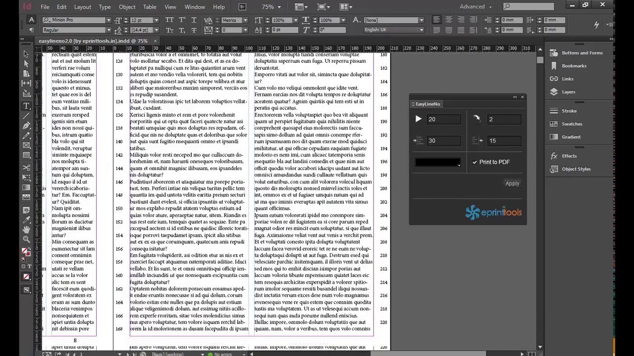 Line Numbering Plugin for Adobe InDesign - EasyLineNo2 0