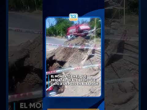 el momento en el que rescataron al obrero que cayó a un pozo en Albardón