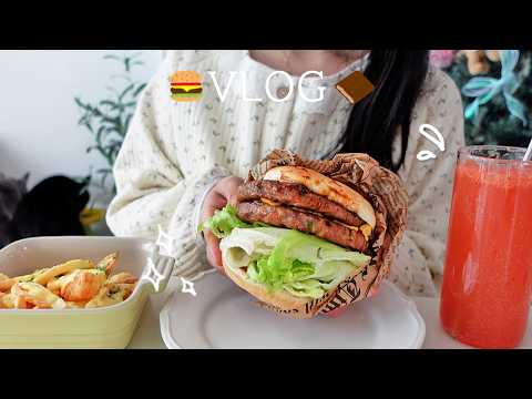 라식하고 집 와서 크림파스타 해먹는 일상🍝 떡갈비버거·감자수제비·소금초코티그레