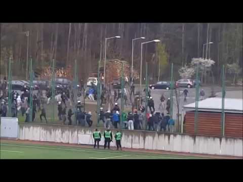 Fight between Arka Gdynia and Gryf Slupsk Hooligans