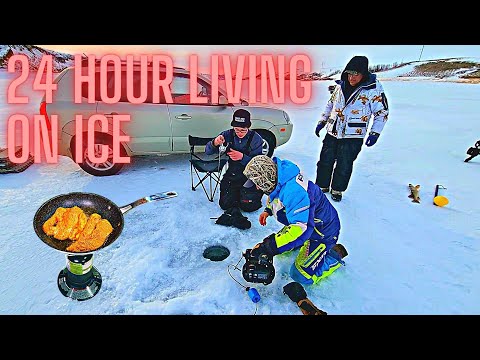 24 HOUR Ice Fishing Overnight Winter Camping (CATCH AND COOK)