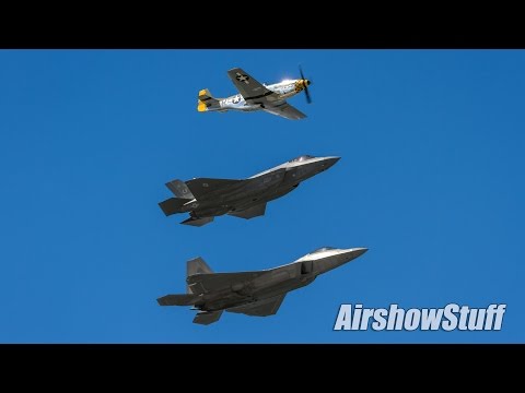 USAF Heritage Flight (P-51, F-22, F-35) Over Downtown Cleveland - Cleveland Airshow 2016