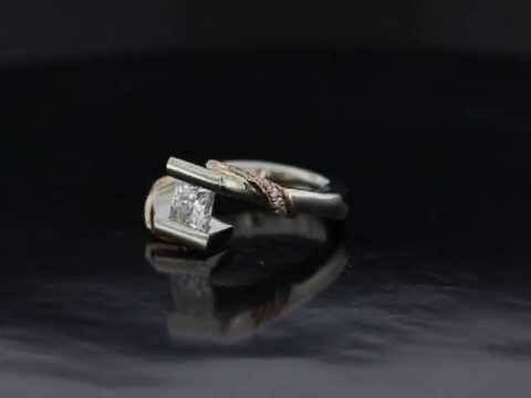 D.M. Two Tone Rose/White Gold GelinAbaci Tension Set Engagement Ring