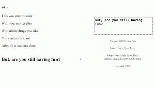 Lyrics - Are you still having fun  - Eagle Eye Cherry