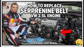 How to Replace Serpentine Belt on VW 2.5L Engine | Jetta Rabbit Golf Beetle Alternator Water Pump