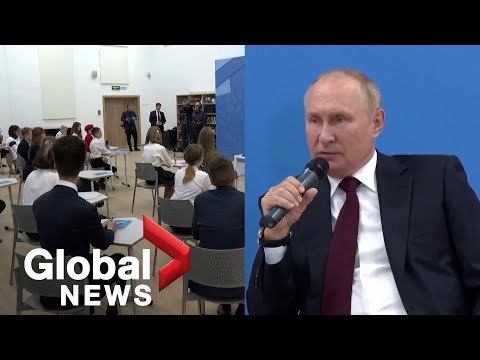 Putin tells schoolchildren that soldiers sent to Ukraine are to protect Russia